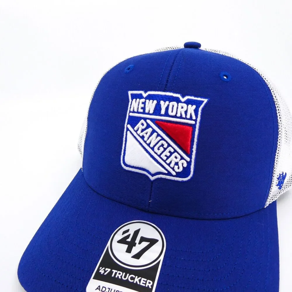 '47 Brand New York Rangers Trucker Hat Mens Blue Snapback Hockey‎ NHL Mesh New